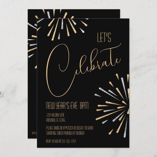 エレガントシンプルパーティー祝の新年 招待状 (正面/裏面)