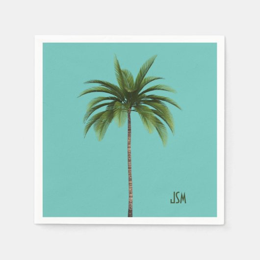 エレガントシンプルパームツリーズトロピカルビーチモノグラム スタンダードカクテルナプキン (正面)