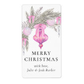 エレガントシンプルピンクボウクリスマスボタニカル ラベル (正面)