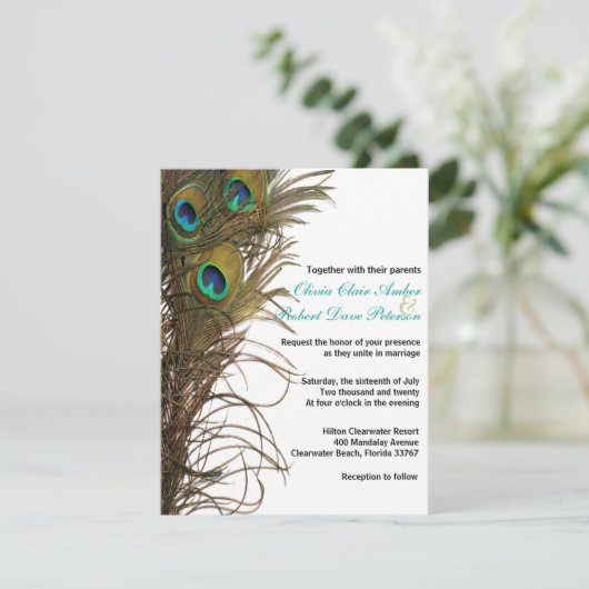 エレガントシンプルピーコックフェザー結婚式招待状 招待状 (スタンド正面)
