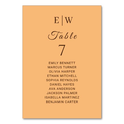エレガントシンプルピーチモノグラム結婚ズ テーブルナンバー (正面)