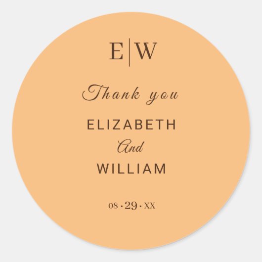 エレガントシンプルピーチモノグラム結婚ズ ラウンドシール (正面)