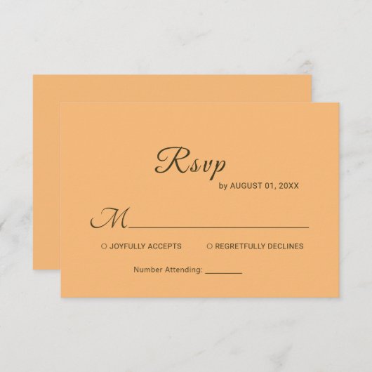 エレガントシンプルピーチモノグラム結婚ズ 出欠カード (正面/裏面)