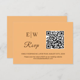 エレガントシンプルピーチモノグラム結婚ズ 出欠カード