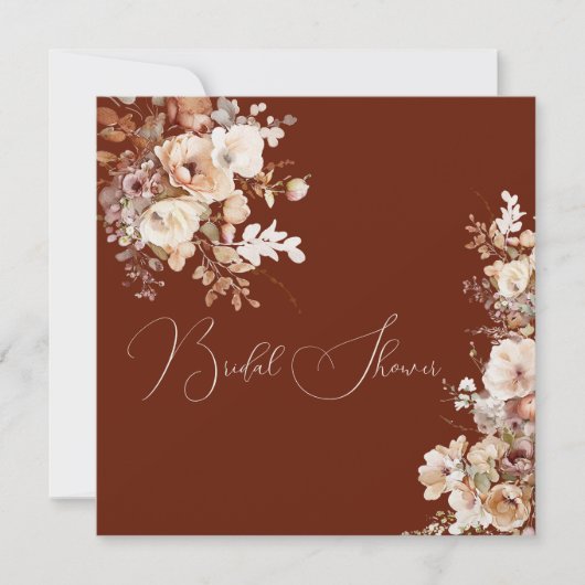 エレガントシンプルフィールドフラワーズブライダルシャワー秋 招待状 (正面)