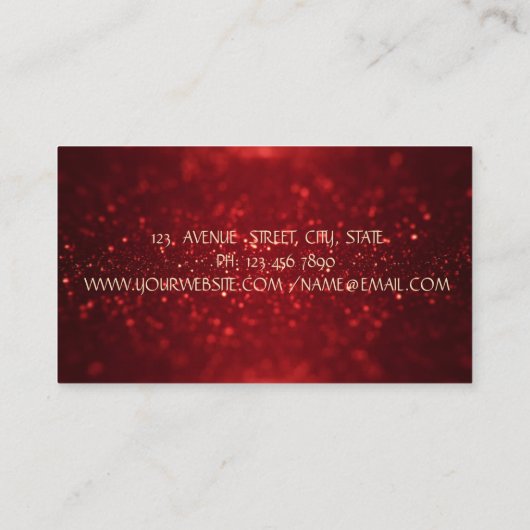 エレガントシンプルフェイク金ゴールド，赤グリッター《写真》ぼけ味 名刺 (裏面)
