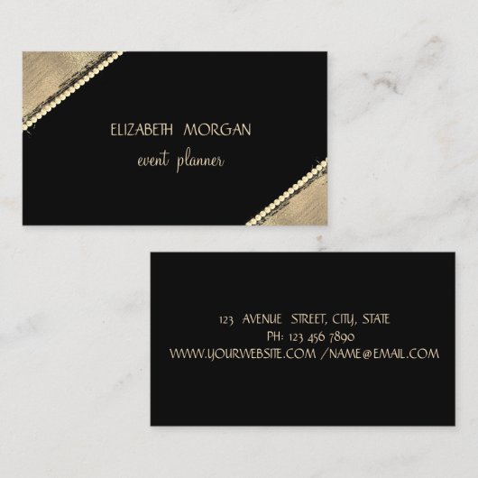 エレガントシンプルフェイク金ゴールド,黒,真珠 名刺 (正面/裏面)