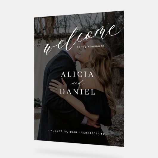 エレガントシンプルフォトオーバーレイ結婚のウェルカムサイン アクリルサイン (傾斜)