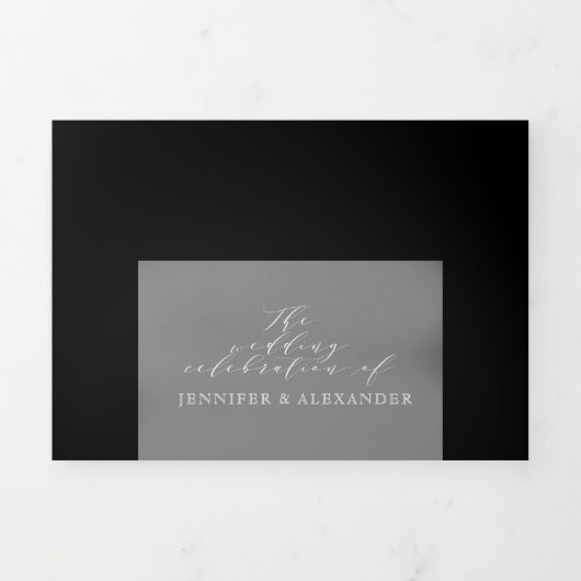 エレガントシンプルフォーマル白黒結婚の3倍 三つ折り招待状 (カバー)