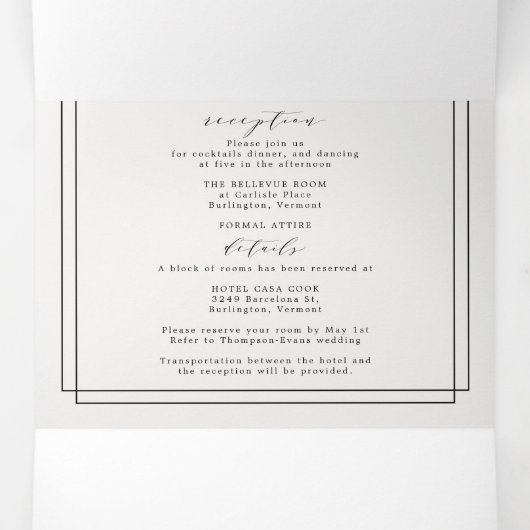 エレガントシンプルフォーマル白黒結婚の3倍 三つ折り招待状 (内部中)