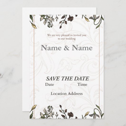 エレガントシンプルフローラのカスタマイズ 招待状 (正面/裏面)