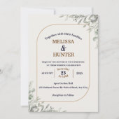 エレガントシンプルフローラグリーンリー水結婚色 招待状 (正面)