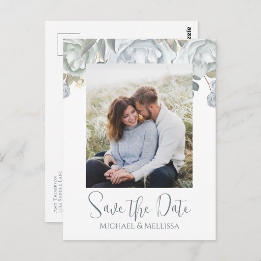 エレガントシンプルフローラ写真水彩バラ花 ポストカード (正面/裏面)