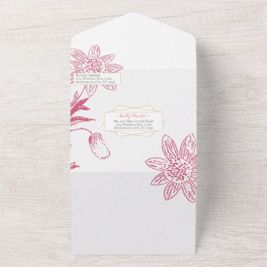 エレガントシンプルフローラ幾何学的金ゴールド枠 オールインワン招待状 (外側)