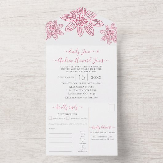 エレガントシンプルフローラ幾何学的金ゴールド枠 オールインワン招待状 (内側)