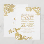 エレガントシンプルフローラ金ゴールドバチェロレッテ 招待状 (正面/裏面)