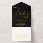 エレガントシンプルブラックスアンド金ゴールドラグジュアリー結婚ズ オールインワン招待状 (内側)