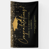 エレガントシンプルブラック金ゴールドグリッター卒業バーン 横断幕 (縦)