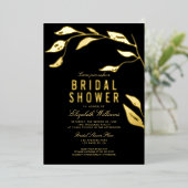 エレガントシンプルブランチブラックブライダルシャワー金ゴールド 箔招待状 (立ち正面)