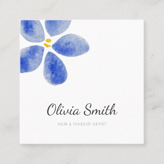 エレガントシンプルブルーウォーター色フローラ美しい スクエア名刺 (正面)