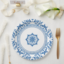 エレガントシンプルブルーホワイトフラワーchinoiserieスタイル ペーパープレート