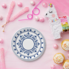 エレガントシンプルブルーホワイトフラワーchinoiserieスタイル ペーパープレート