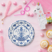 エレガントシンプルブルーホワイトフラワーchinoiserieスタイル ペーパープレート (パーティー)