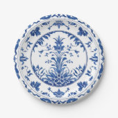 エレガントシンプルブルーホワイトフラワーchinoiserieスタイル ペーパープレート (正面)