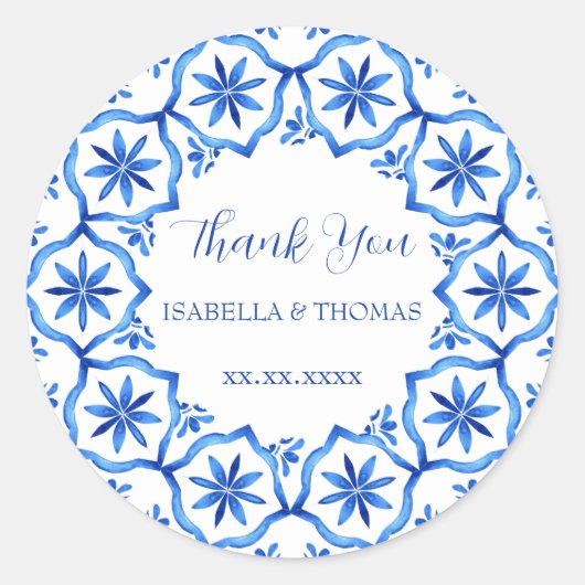 エレガントシンプルブルーホワイトフラワーchinoiserieスタイル ラウンドシール (正面)