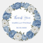 エレガントシンプルブルーホワイトフラワーchinoiserieスタイル ラウンドシール (正面)