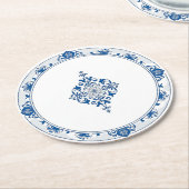 エレガントシンプルブルーホワイトフラワーchinoiserieスタイル ラウンドペーパーコースター (アングル)