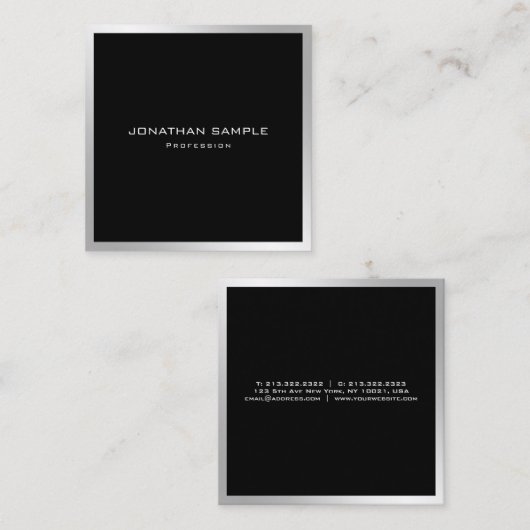 エレガントシンプルプレーンモダンシルバープロフェッショナル スクエア名刺 (正面/裏面)