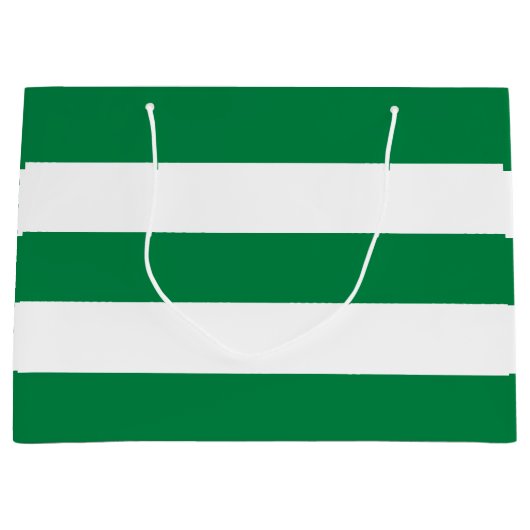 エレガントシンプルペパーミントグリーンホワイトストライプ ラージペーパーバッグ (正面)