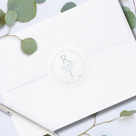 エレガントシンプルホワイトグレーモノグラム結婚ズ ラウンドシール