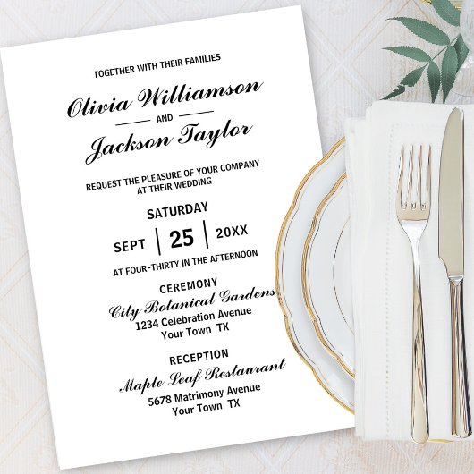 エレガントシンプルホワイトブラック結婚ズ 招待状