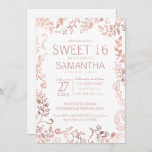 エレガントシンプルホワイトローズ金ゴールドフローラ 招待状 (正面/裏面)