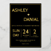 エレガントシンプルミニマリスト黒と金ゴールド結婚ズ 箔招待状 (正面)