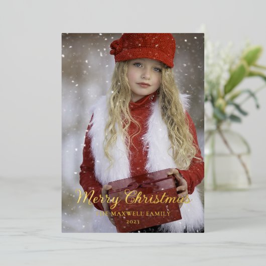 エレガントシンプルミニマリストMerry Christmas Photo 箔招待状 (立ち正面)