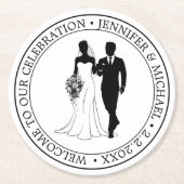 エレガントシンプルミニマルタイポグラフィ結婚カップル ラウンドペーパーコースター (正面)