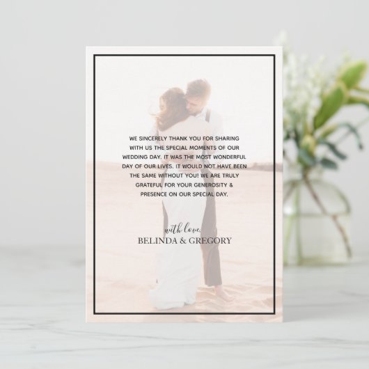 エレガントシンプルミニマル写真結婚の サンキューカード (スタンド正面)