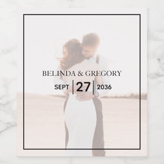 エレガントシンプルミニマル写真結婚の ワインラベル (シングルラベル)
