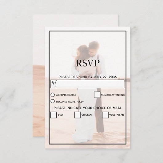 エレガントシンプルミニマル写真結婚の 出欠カード (正面/裏面)