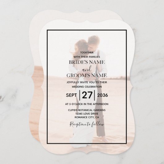 エレガントシンプルミニマル写真結婚の 招待状 (正面/裏面)