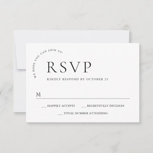 エレガントシンプルミニマル書道白黒 出欠カード (正面)