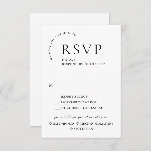 エレガントシンプルミニマル書道食事選択 出欠カード (正面/裏面)