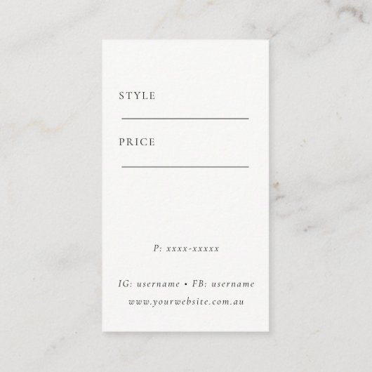 エレガントシンプルミニマル白黒のロゴ価格ラベル 名刺 (裏面)