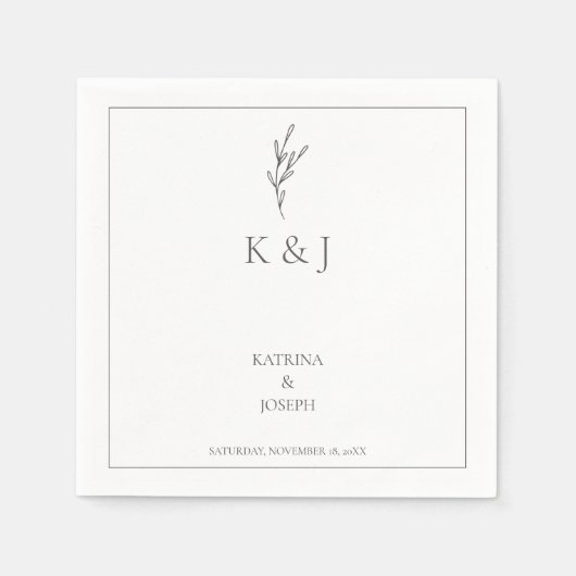 エレガントシンプルミニマル結婚主義のモノクロシック スタンダードカクテルナプキン (正面)
