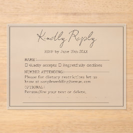 エレガントシンプルミニマルScript Kindly Reply's 結婚. アクリル招待状