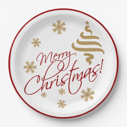 エレガントシンプルメリークリスマスウィッシュワードアート ペーパープレート (正面)