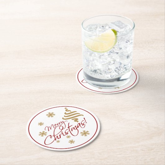 エレガントシンプルメリークリスマスウィッシュワードアート ラウンドペーパーコースター (インサイチュ)